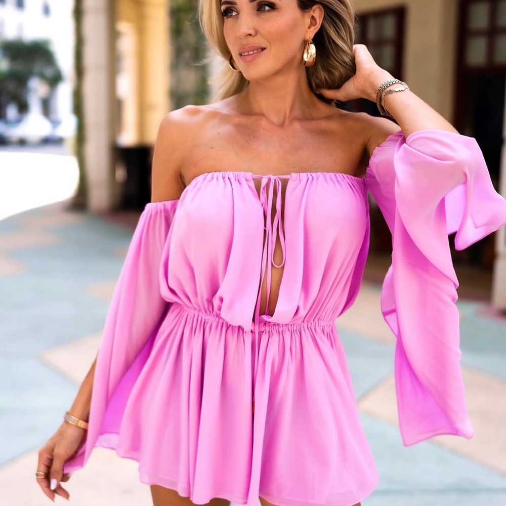 Michael Costello Pink Off-Shoulder Romper